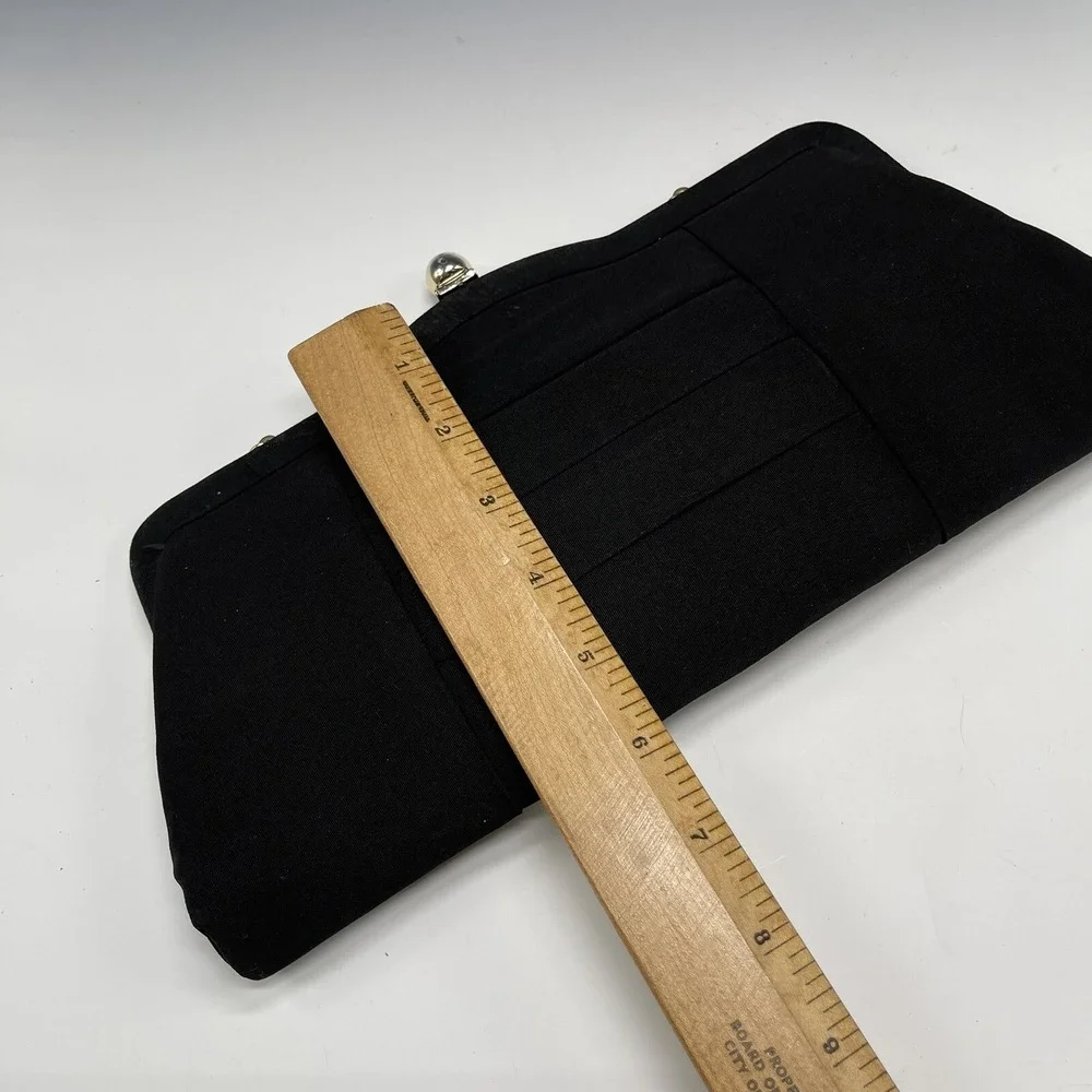 Vintage Evening Glam Wallet‎ Clutch Purse Chain Bag Black Kiss Lock
